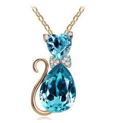 Heart Crystal Cat Pendant Necklace