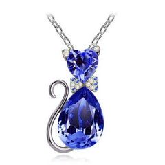 Heart Crystal Cat Pendant Necklace