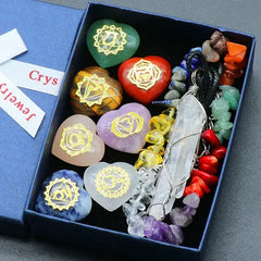 7Pcs Heart Chakra Natural Crystal Stones Quartz Set Engraved Symbols Yoga Stone for Jewelry Making Reiki Healing Meditation