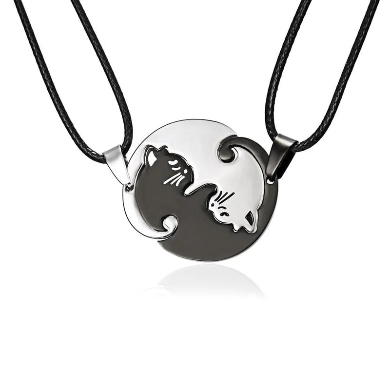 Vintage Couples Yin Yang Corollary Cat Pendant Necklace