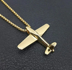 Jewelry Titanium Steel Gold Plated Airplane Shape Pendant Necklace