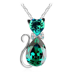 Heart Crystal Cat Pendant Necklace